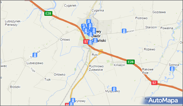 mapa Ryki gmina Nowy Dwór Gdański, Ryki gmina Nowy Dwór Gdański na mapie Targeo