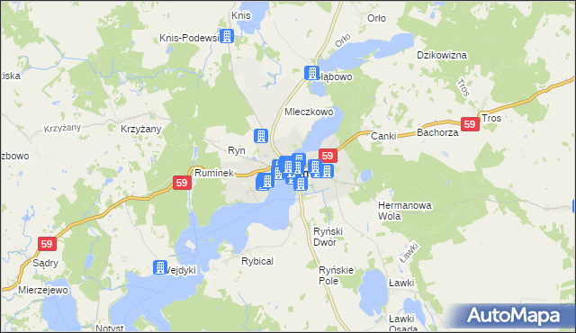 mapa Ryn powiat giżycki, Ryn powiat giżycki na mapie Targeo