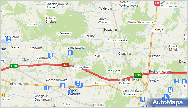 mapa Rysie gmina Dębe Wielkie, Rysie gmina Dębe Wielkie na mapie Targeo