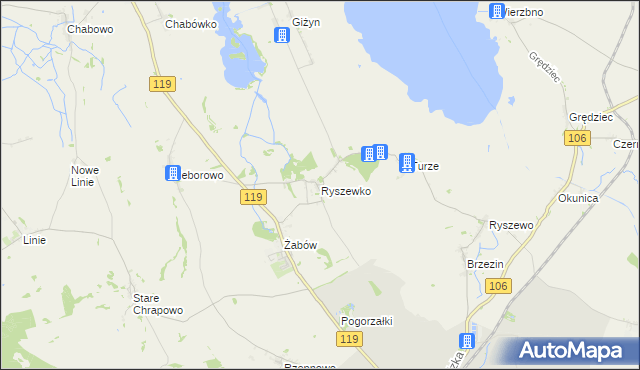 mapa Ryszewko gmina Pyrzyce, Ryszewko gmina Pyrzyce na mapie Targeo