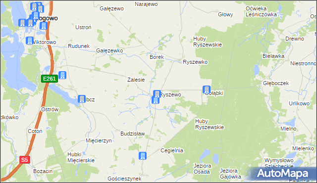 mapa Ryszewo gmina Rogowo, Ryszewo gmina Rogowo na mapie Targeo