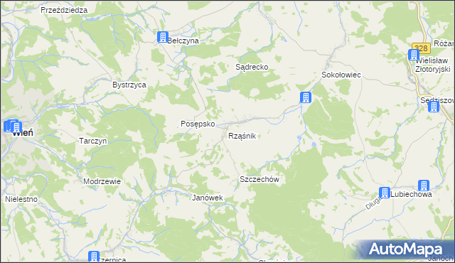 mapa Rząśnik gmina Świerzawa, Rząśnik gmina Świerzawa na mapie Targeo