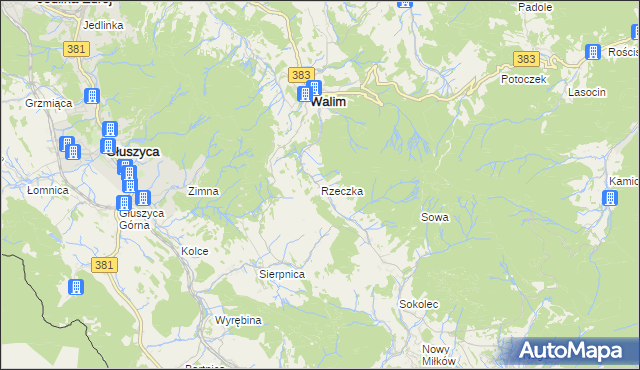 mapa Rzeczka gmina Walim, Rzeczka gmina Walim na mapie Targeo