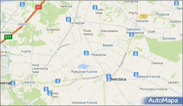 mapa Rzeczków gmina Wierzbica, Rzeczków gmina Wierzbica na mapie Targeo