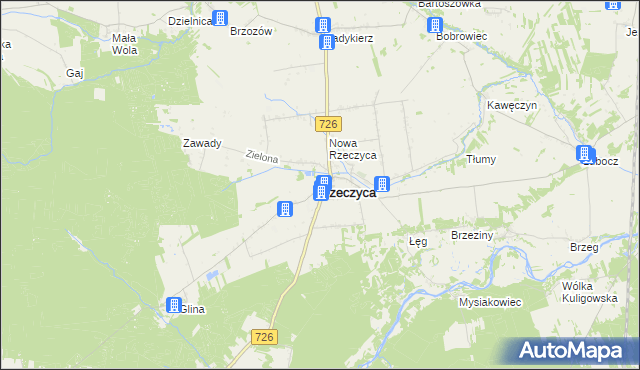 mapa Rzeczyca powiat tomaszowski, Rzeczyca powiat tomaszowski na mapie Targeo