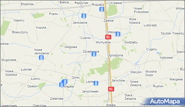 mapa Rzędków gmina Daszyna, Rzędków gmina Daszyna na mapie Targeo