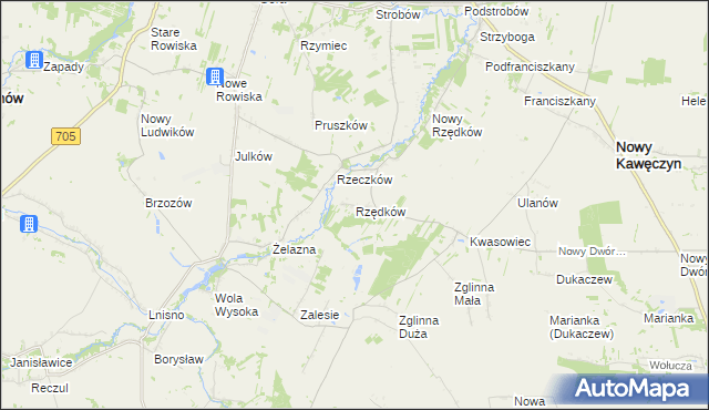 mapa Rzędków gmina Nowy Kawęczyn, Rzędków gmina Nowy Kawęczyn na mapie Targeo