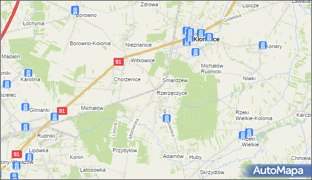 mapa Rzerzęczyce, Rzerzęczyce na mapie Targeo