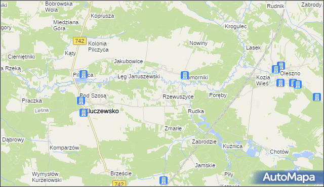 mapa Rzewuszyce, Rzewuszyce na mapie Targeo