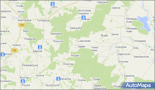 mapa Sadek gmina Pińczów, Sadek gmina Pińczów na mapie Targeo