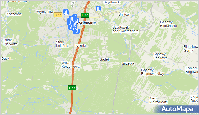 mapa Sadek gmina Szydłowiec, Sadek gmina Szydłowiec na mapie Targeo