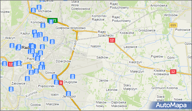 mapa Sadków gmina Jedlnia-Letnisko, Sadków gmina Jedlnia-Letnisko na mapie Targeo