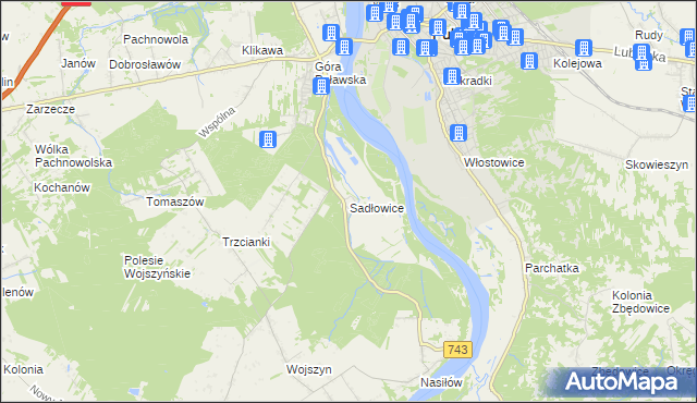 mapa Sadłowice gmina Puławy, Sadłowice gmina Puławy na mapie Targeo