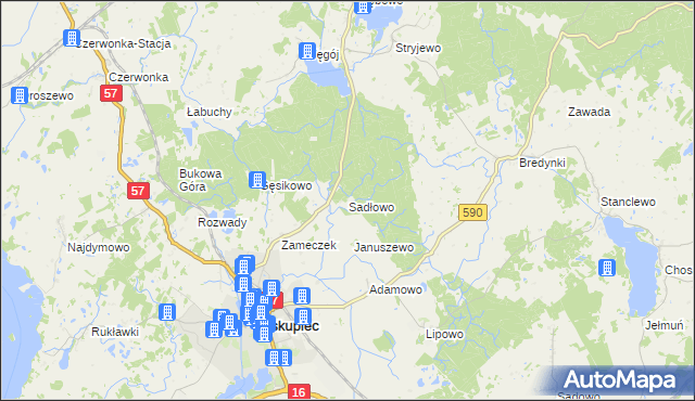 mapa Sadłowo gmina Biskupiec, Sadłowo gmina Biskupiec na mapie Targeo