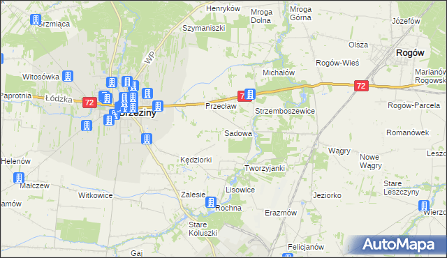 mapa Sadowa gmina Brzeziny, Sadowa gmina Brzeziny na mapie Targeo