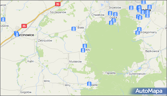 mapa Sady gmina Marcinowice, Sady gmina Marcinowice na mapie Targeo