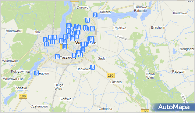 mapa Sady gmina Wągrowiec, Sady gmina Wągrowiec na mapie Targeo