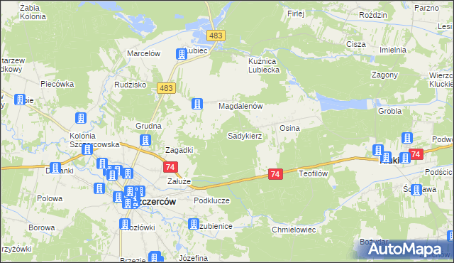 mapa Sadykierz gmina Szczerców, Sadykierz gmina Szczerców na mapie Targeo