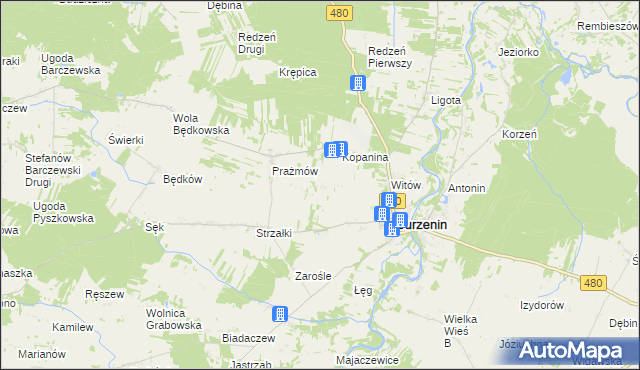 mapa Sambórz gmina Burzenin, Sambórz gmina Burzenin na mapie Targeo