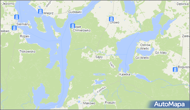 mapa Sąpy gmina Iława, Sąpy gmina Iława na mapie Targeo