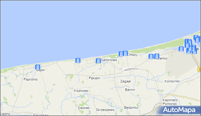 mapa Sarbinowo gmina Mielno, Sarbinowo gmina Mielno na mapie Targeo