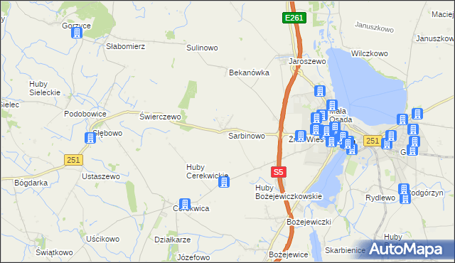 mapa Sarbinowo gmina Żnin, Sarbinowo gmina Żnin na mapie Targeo