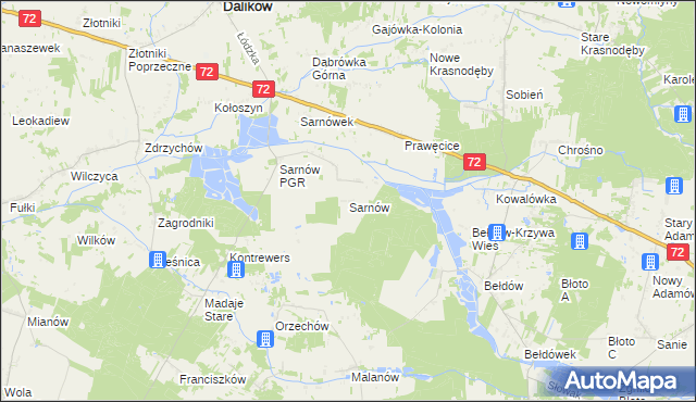 mapa Sarnów gmina Dalików, Sarnów gmina Dalików na mapie Targeo