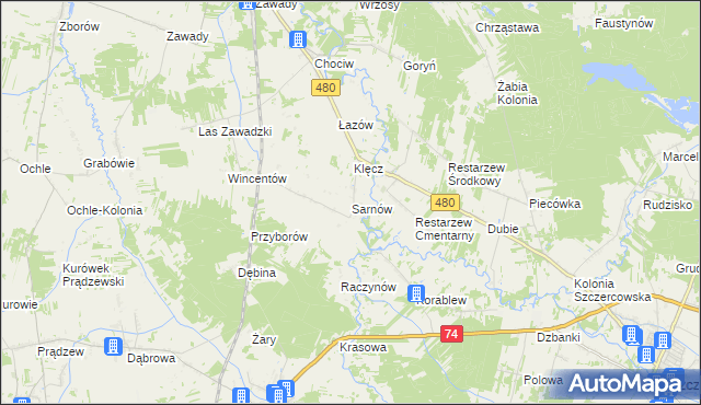 mapa Sarnów gmina Widawa, Sarnów gmina Widawa na mapie Targeo