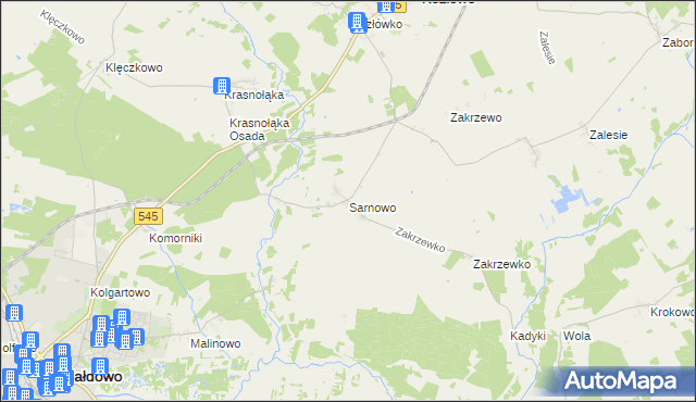 mapa Sarnowo gmina Kozłowo, Sarnowo gmina Kozłowo na mapie Targeo