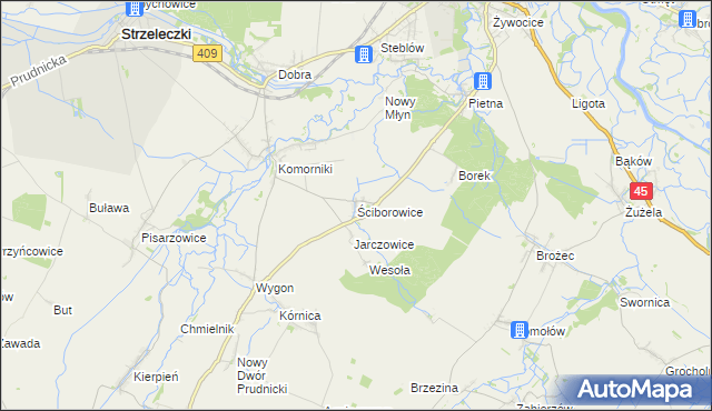 mapa Ściborowice, Ściborowice na mapie Targeo