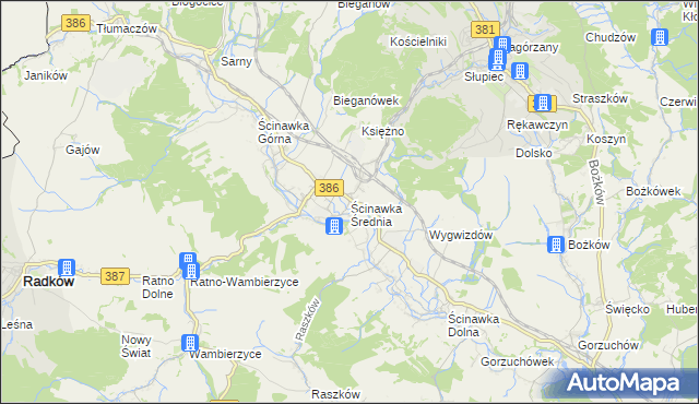 mapa Ścinawka Średnia, Ścinawka Średnia na mapie Targeo