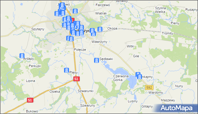 mapa Sędławki, Sędławki na mapie Targeo