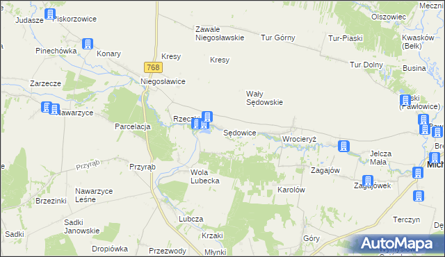 mapa Sędowice gmina Michałów, Sędowice gmina Michałów na mapie Targeo