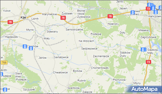 mapa Sędziejowice gmina Chmielnik, Sędziejowice gmina Chmielnik na mapie Targeo