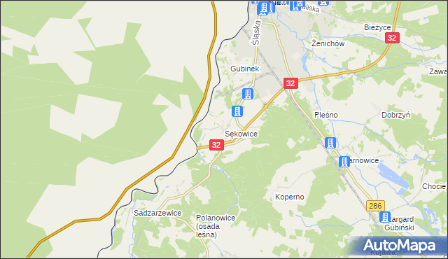 mapa Sękowice gmina Gubin, Sękowice gmina Gubin na mapie Targeo