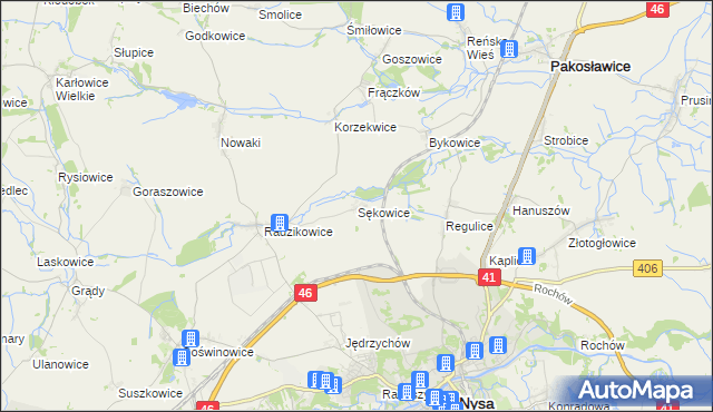 mapa Sękowice gmina Nysa, Sękowice gmina Nysa na mapie Targeo