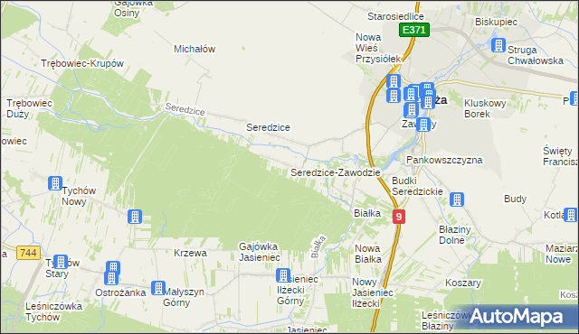 mapa Seredzice-Zawodzie, Seredzice-Zawodzie na mapie Targeo