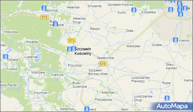 mapa Sewerynów gmina Szczawin Kościelny, Sewerynów gmina Szczawin Kościelny na mapie Targeo