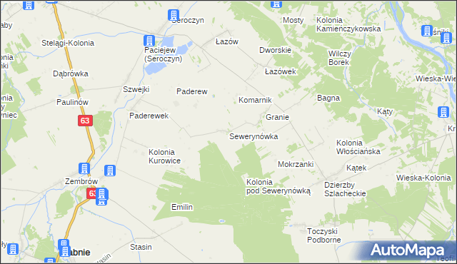 mapa Sewerynówka gmina Sterdyń, Sewerynówka gmina Sterdyń na mapie Targeo