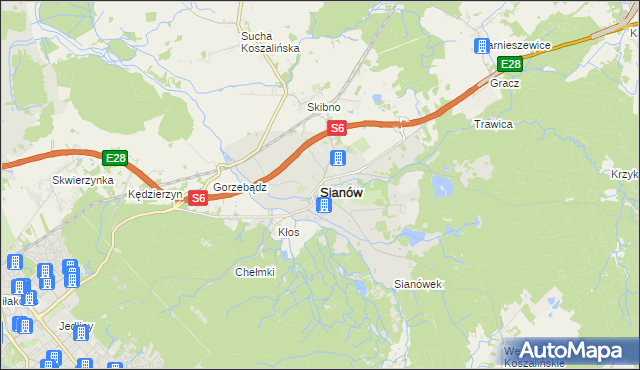 mapa Sianów, Sianów na mapie Targeo