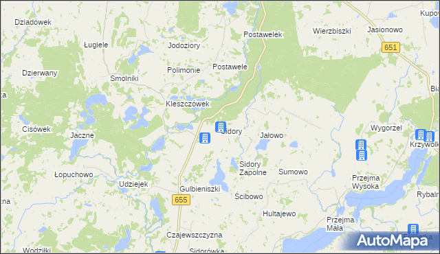 mapa Sidory gmina Jeleniewo, Sidory gmina Jeleniewo na mapie Targeo