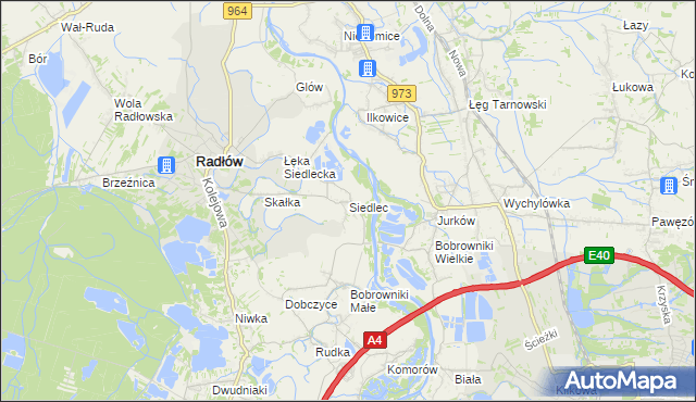 mapa Siedlec gmina Radłów, Siedlec gmina Radłów na mapie Targeo