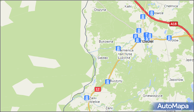 mapa Siedlec gmina Trzebiel, Siedlec gmina Trzebiel na mapie Targeo