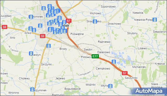 mapa Siedlin, Siedlin na mapie Targeo