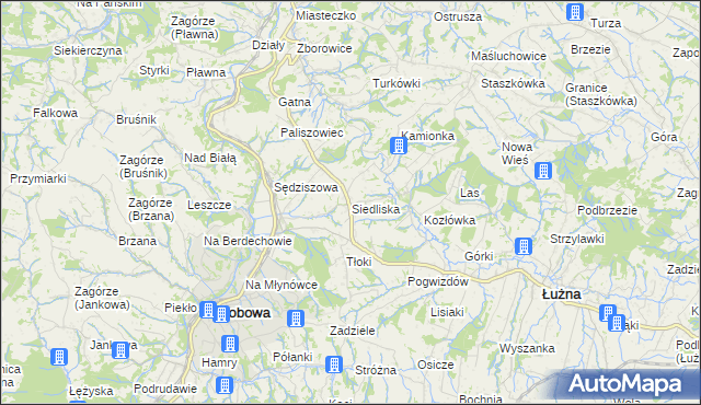 mapa Siedliska gmina Bobowa, Siedliska gmina Bobowa na mapie Targeo