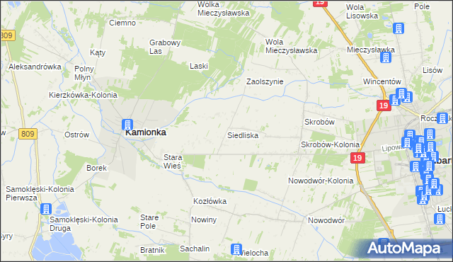 mapa Siedliska gmina Kamionka, Siedliska gmina Kamionka na mapie Targeo