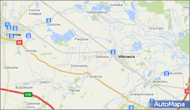 mapa Siedliska gmina Miłkowice, Siedliska gmina Miłkowice na mapie Targeo