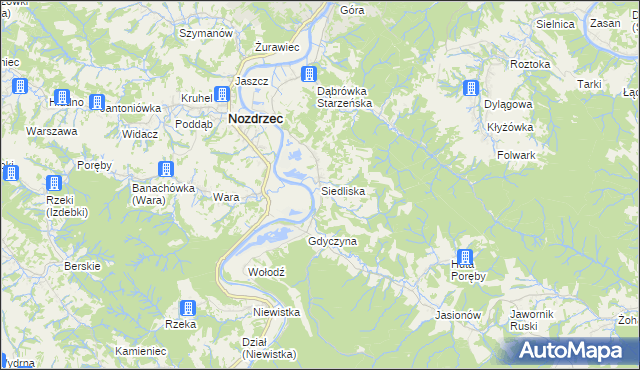 mapa Siedliska gmina Nozdrzec, Siedliska gmina Nozdrzec na mapie Targeo