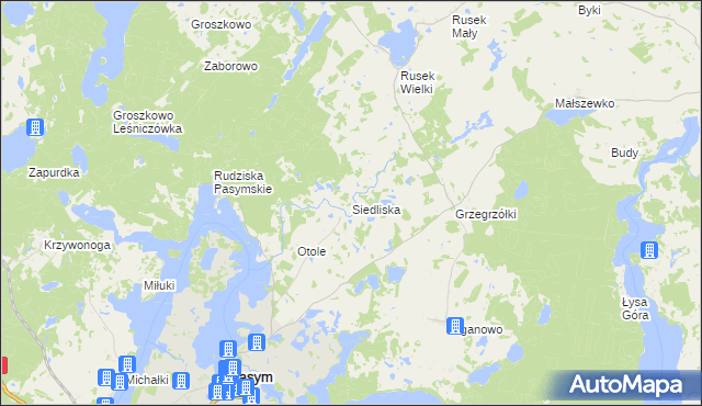 mapa Siedliska gmina Pasym, Siedliska gmina Pasym na mapie Targeo