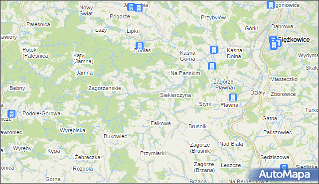 mapa Siekierczyna gmina Ciężkowice, Siekierczyna gmina Ciężkowice na mapie Targeo